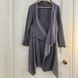 Bryn Walker Grey Linen Jacket/Coat with adjustable lapels and hi/lo hem Size S
